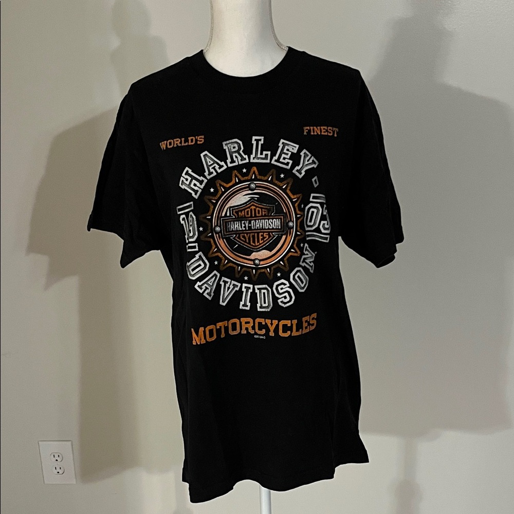 Harley-Davidson Black Tee with Orange and White Graphics